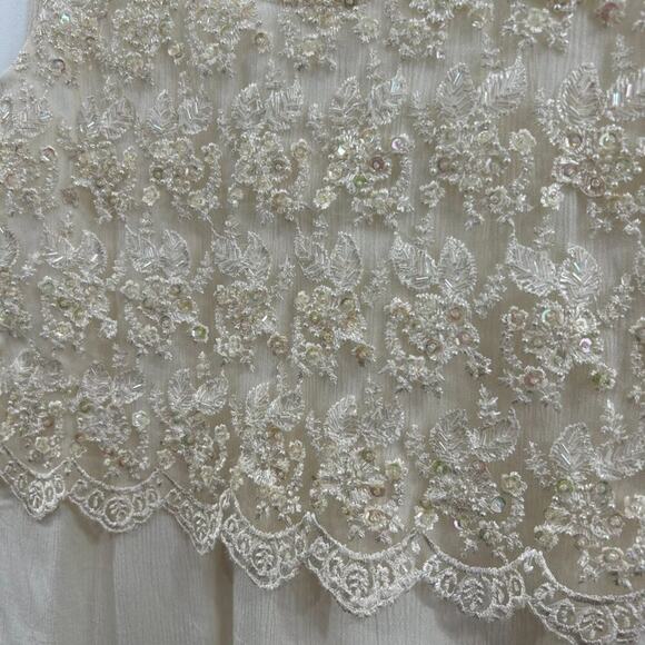 Vintage Y2K 2000s Surya White Beaded Sequins Lace Oversized Tank Top Small - Picture 5 of 7